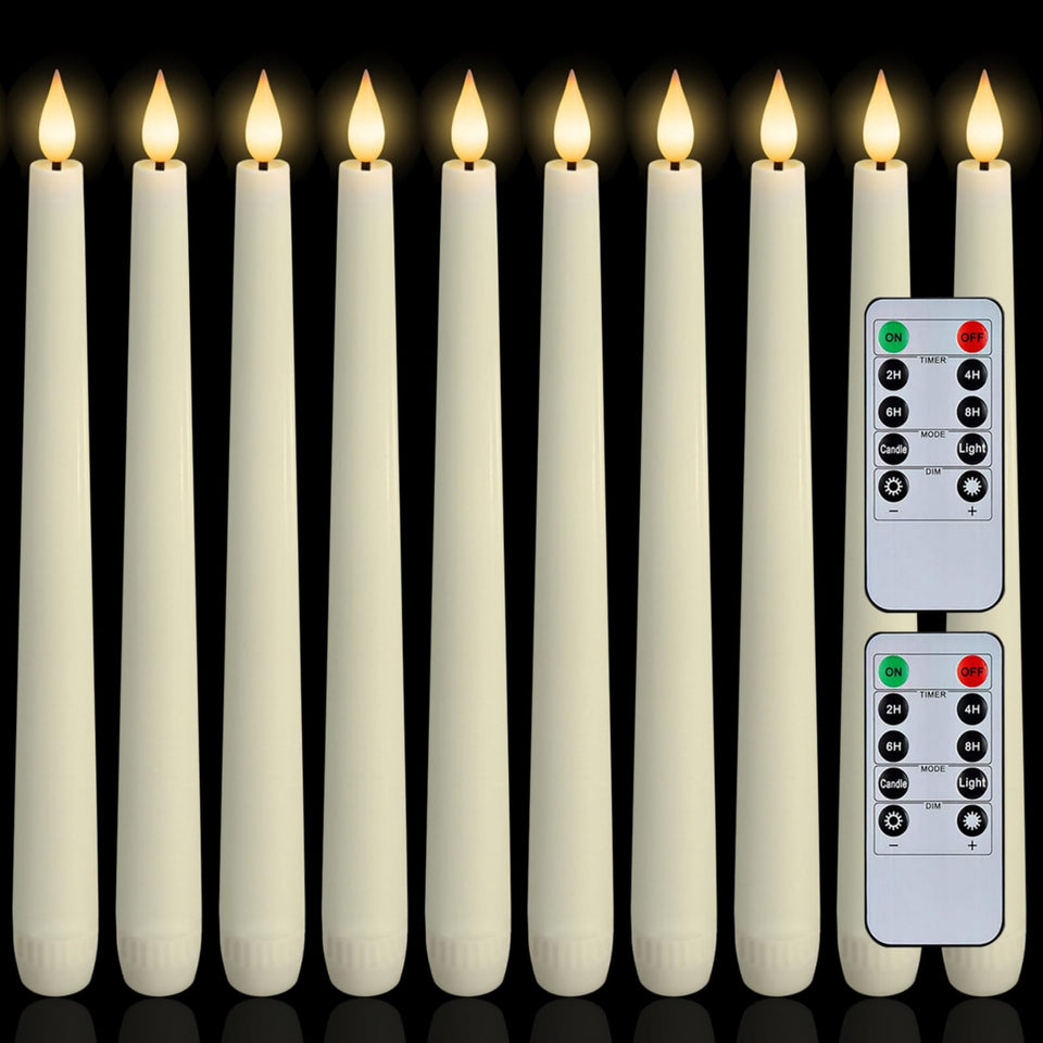 Homemory flameless taper candle ivory close-up shows realistic wax and flickering flame for warm ambience.
