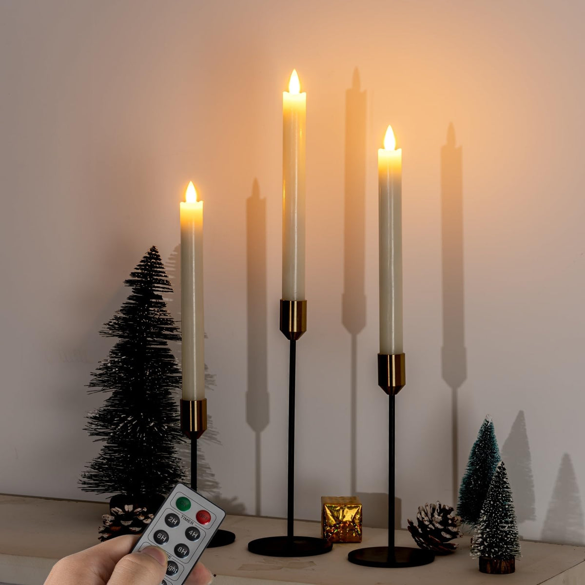 Homemory flameless taper candles with remote dimmer offer two modes and adjustable brightness.