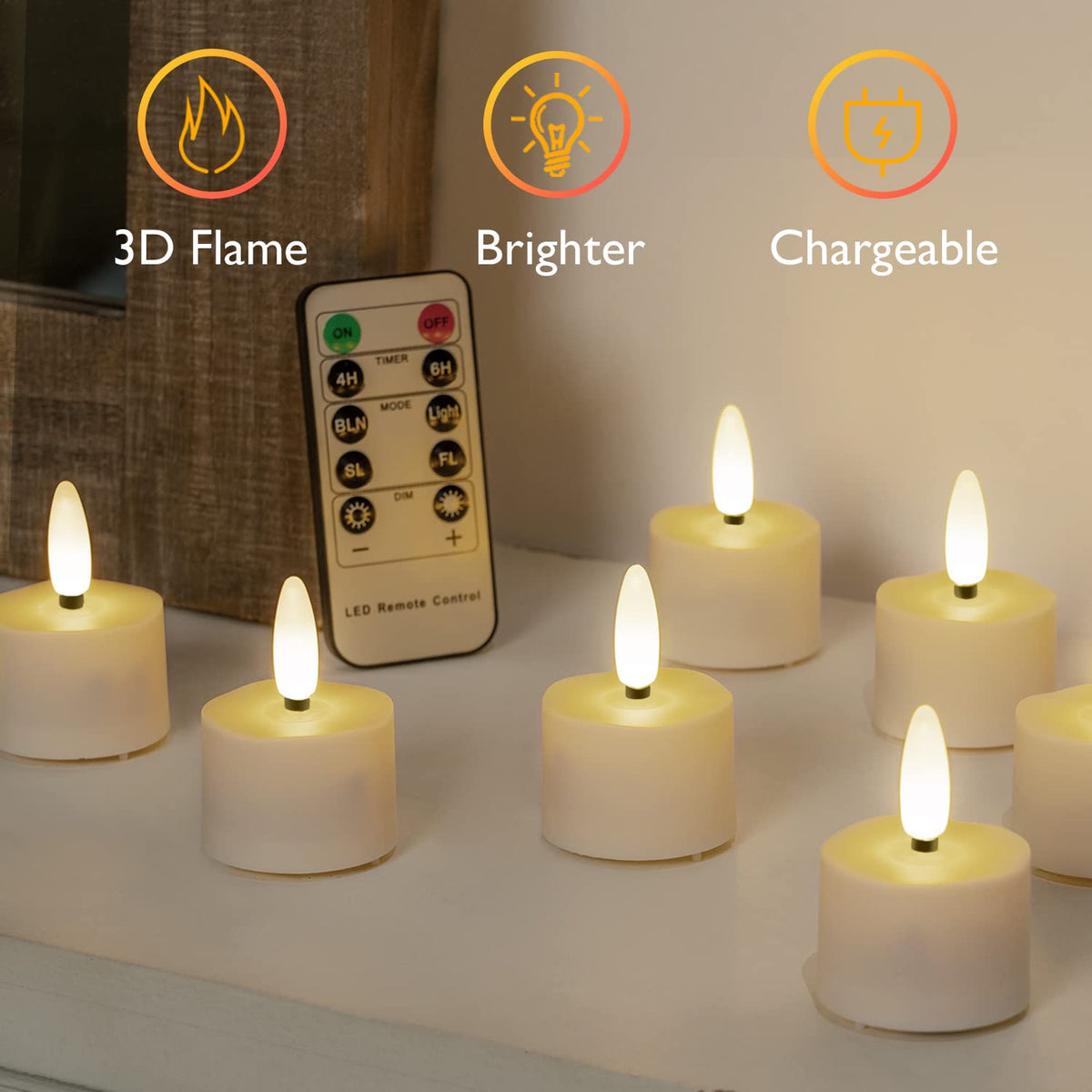 Homemory flameless tea light flicker showing realistic candle flame for cozy ambiance