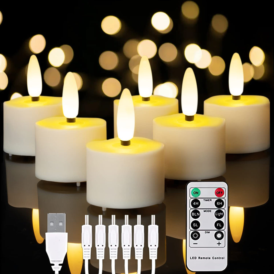 Homemory flameless tea light with remote timer glowing on a table centerpiece