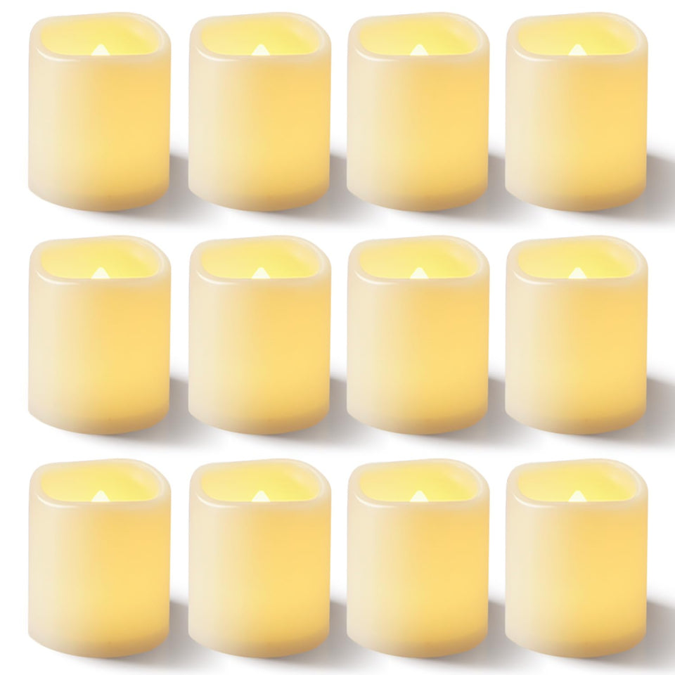 Homemory flameless votive candle with ivory shell for elegant ambience.