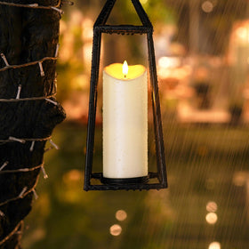 Homemory candle showing flicker and steady glow modes