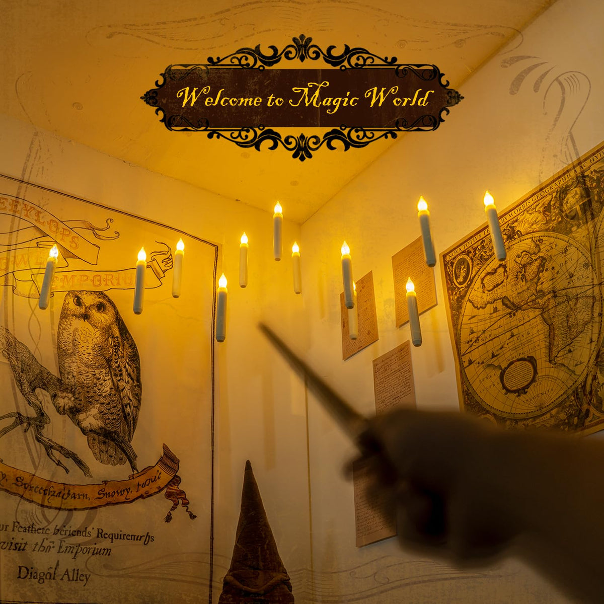 Homemory floating candles hanging kit shows easy ceiling or window display for festive ambiance