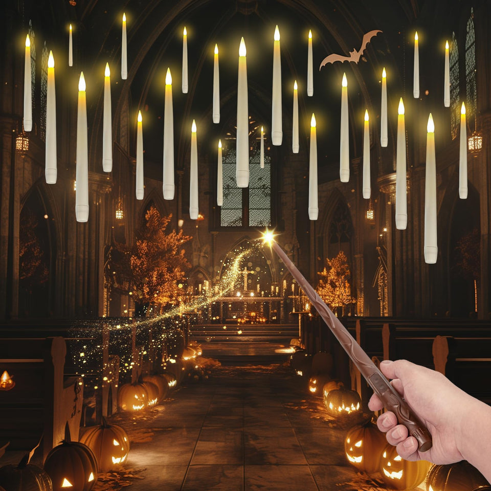 Homemory floating candles with wand remote emit a soft, magical glow.