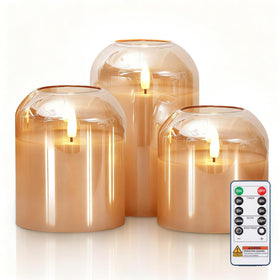 Homemory glass flameless candles with gold shell for elegant table decor and safe ambiance.