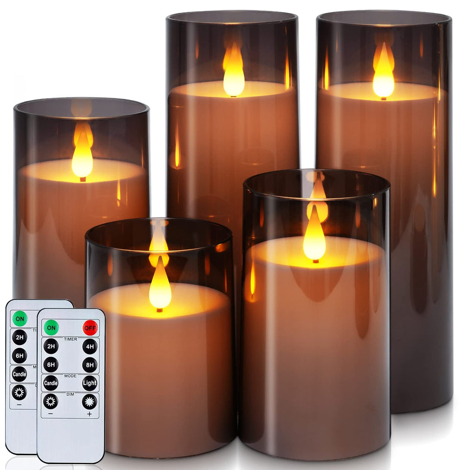 Homemory gray flameless candles flicker realistically for cozy, safe ambiance.