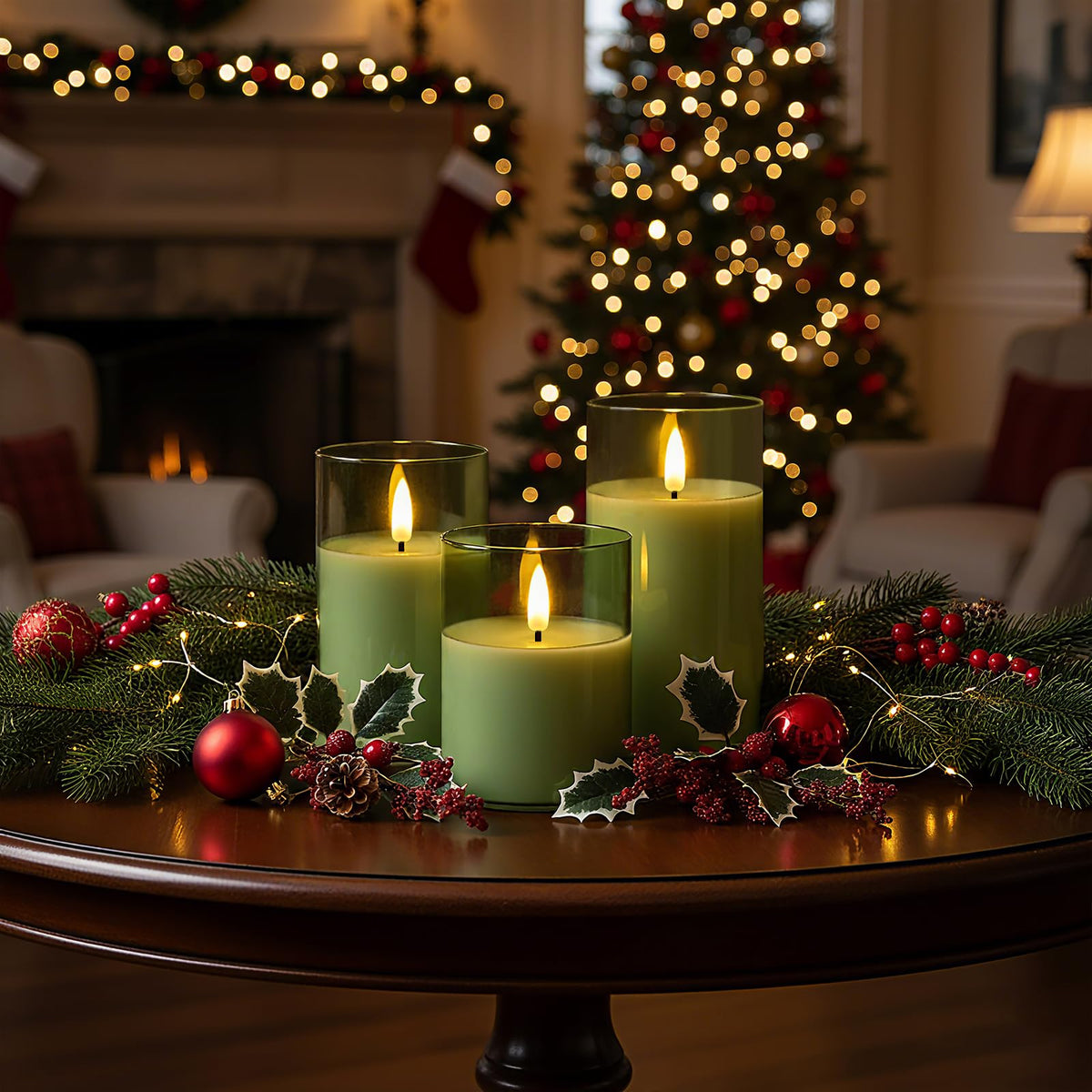 Homemory olive-green glass shells add elegant color to decor.