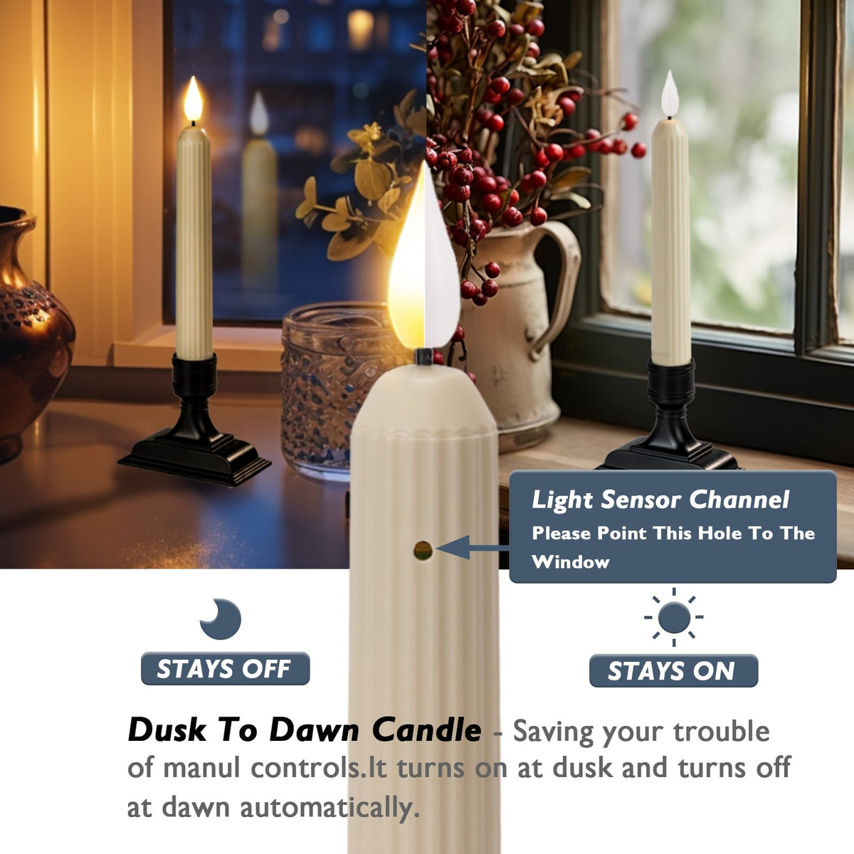 Ivory 7-inch Homemory LED candle flame flickers warmly