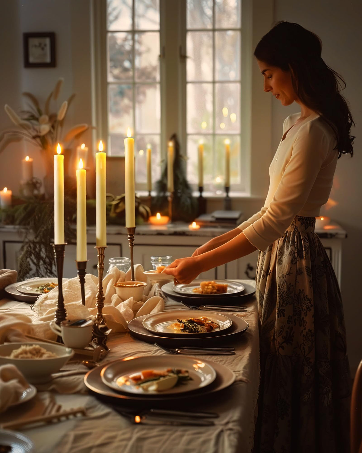 Homemory ivory candles on a table setting for cozy decor