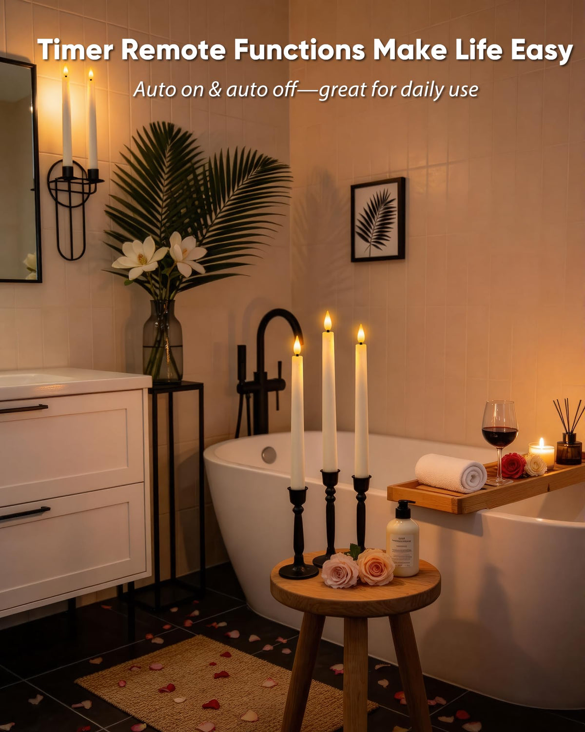Homemory ivory taper candles on dining table creating cozy ambiance.