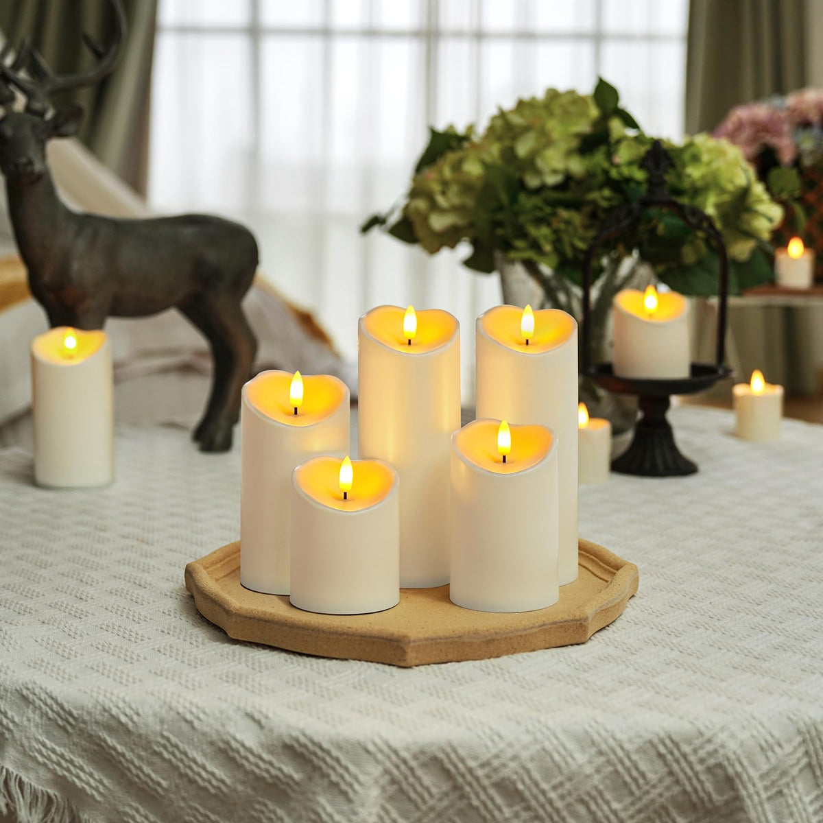 Homemory ivory white pillar candle offers warm ambiance without melted wax.