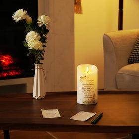 Homemory Memorial Candle centered table centerpiece for reflection.