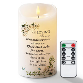 Homemory Memorial Candle glow on mantle for peaceful remembrance.