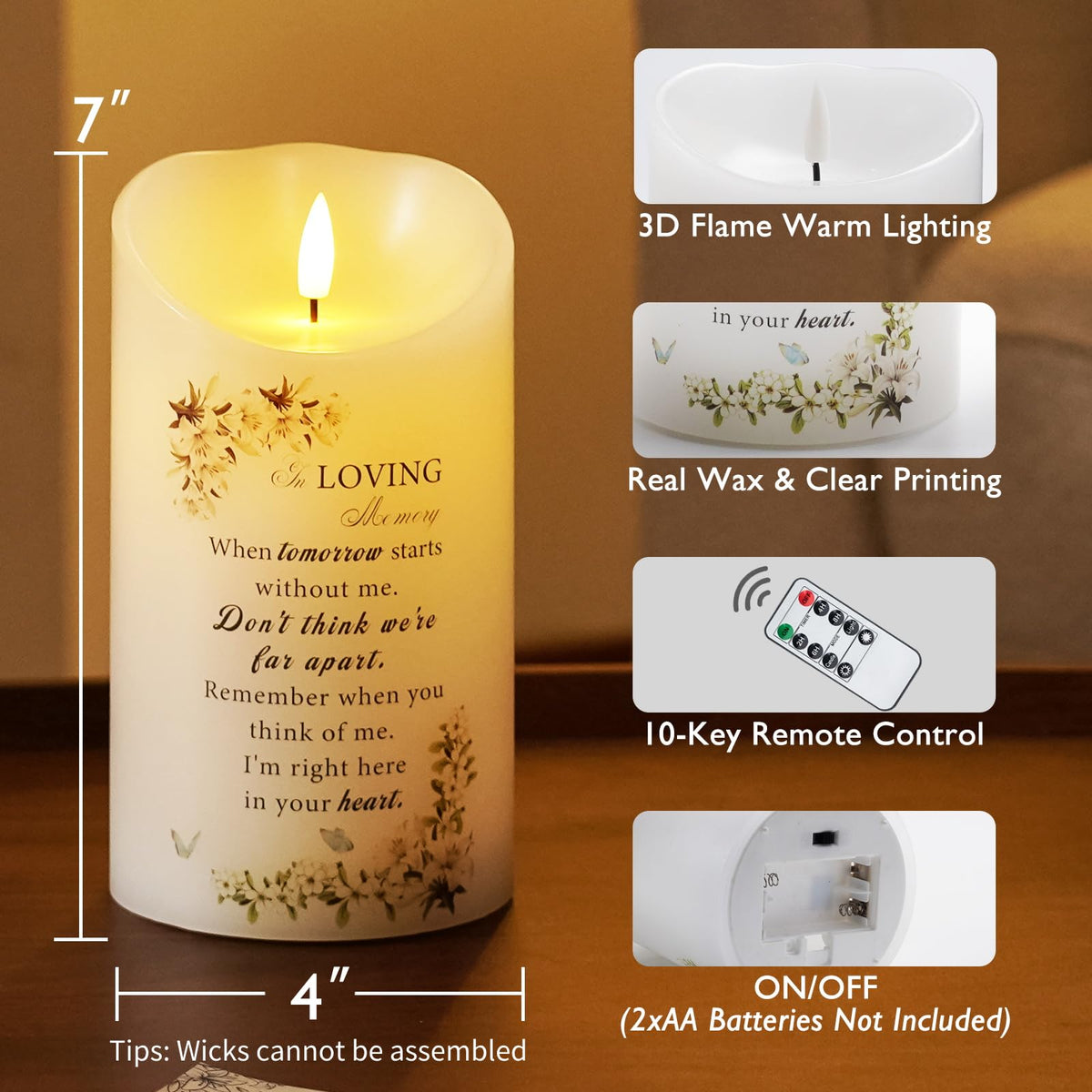 Homemory Memorial Candle real-wax look with flameless safety.