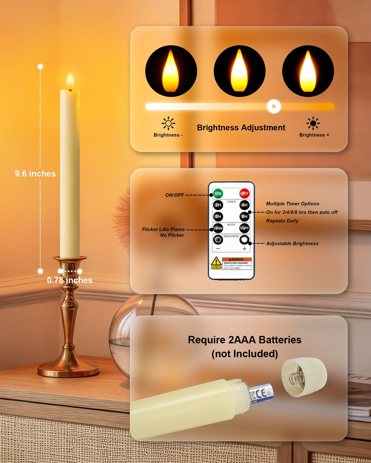 Three candles and remote in the Homemory package for easy setup.