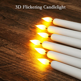 Plastic wax-look taper candle that stays pristine without melting or cracking.