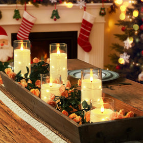 Homemory Pure White flameless candle with star string lights beside decorative lanterns