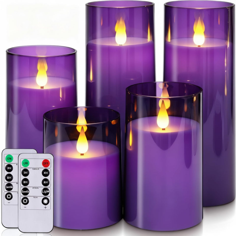Homemory purple flickering flameless candle in 3x4 inch size for safe ambient decor
