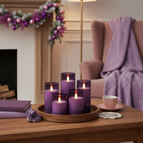 Homemory purple flickering flameless candle in 6x8 inch size for larger rooms