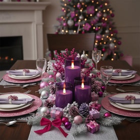 Homemory purple flameless candle standing tall at 8 inches height for mantel decor