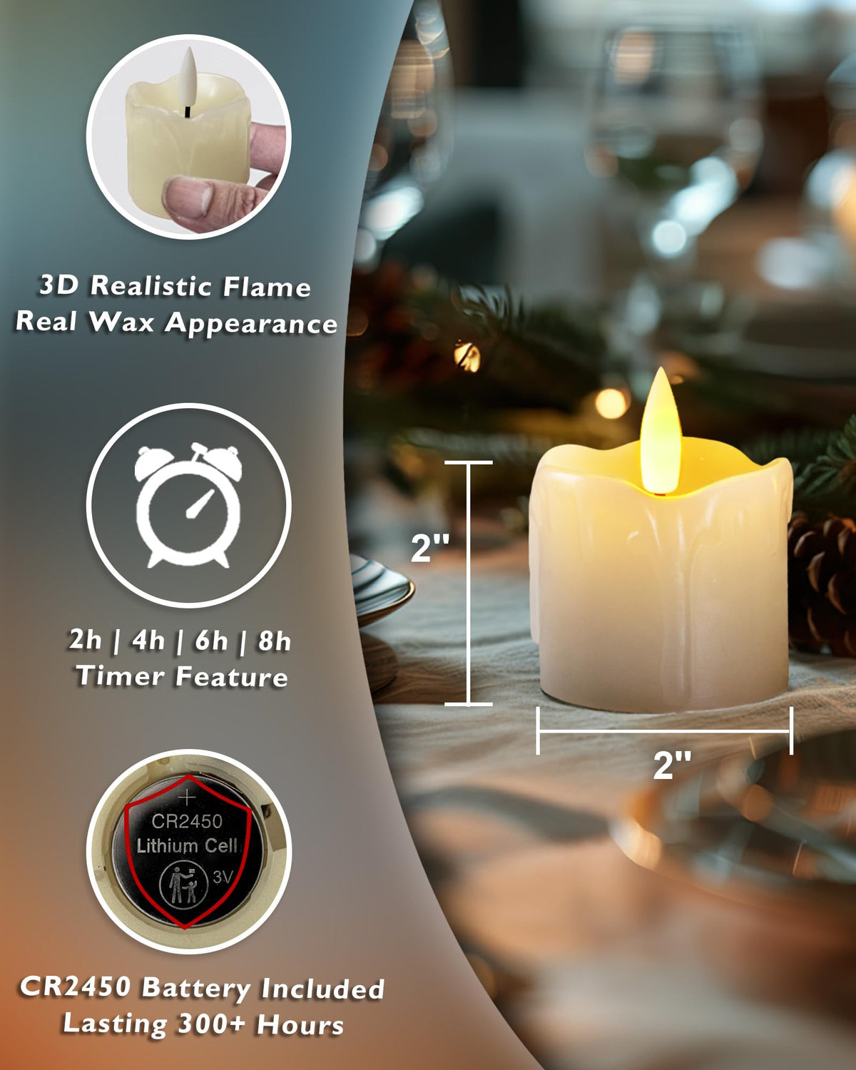 Homemory real wax 2x2 votive candle adds lifelike glow without flame.