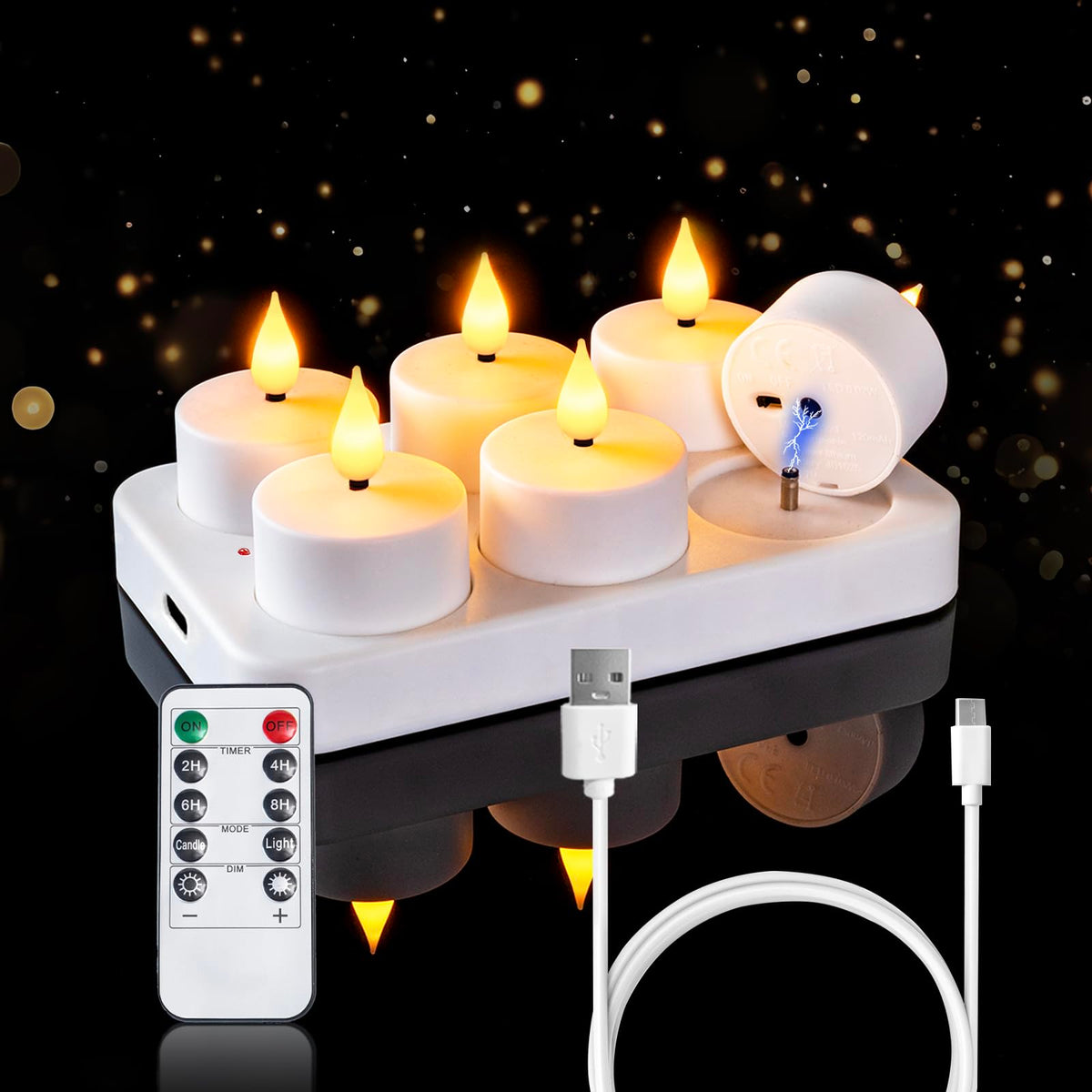 Homemory rechargeable tea lights with remote glow for ambiance