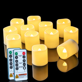 Homemory remote-control LED votive candles with quick setup for festive table decor.