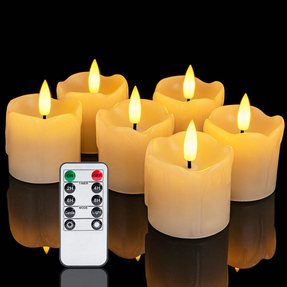 Homemory remote-control flameless votive candle for easy ambiance control.