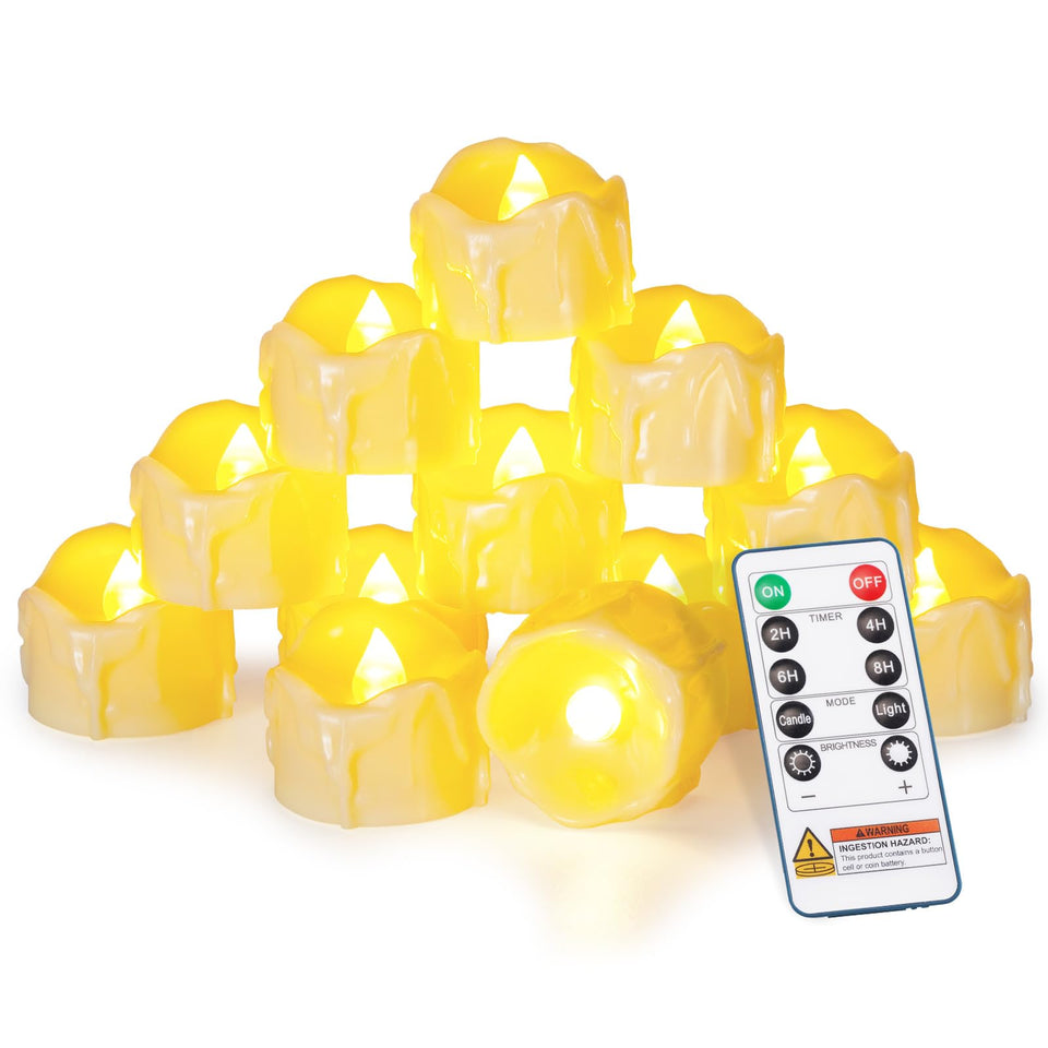 Homemory remote timer LED tea light with ivory base providing warm ambiance