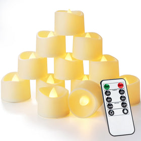 Homemory remote timer tea light closeup showing flickering flameless warmth for safe ambiance.