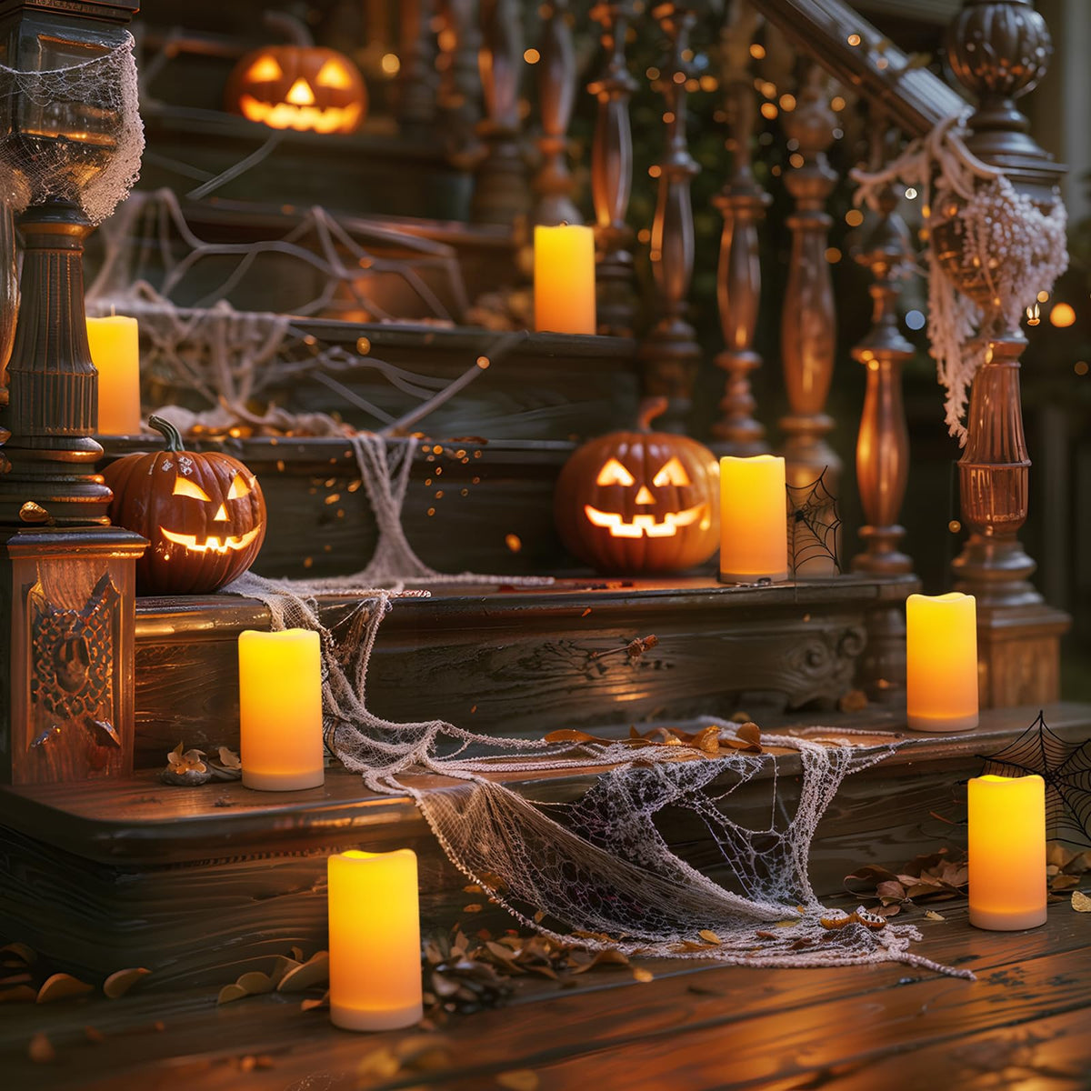 Homemory solar candle night-lit porch ambiance with safe flameless glow.