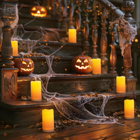 Homemory solar candle night-lit porch ambiance with safe flameless glow.
