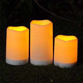 Homemory outdoor solar candles packaging highlights water resistance for all weather use