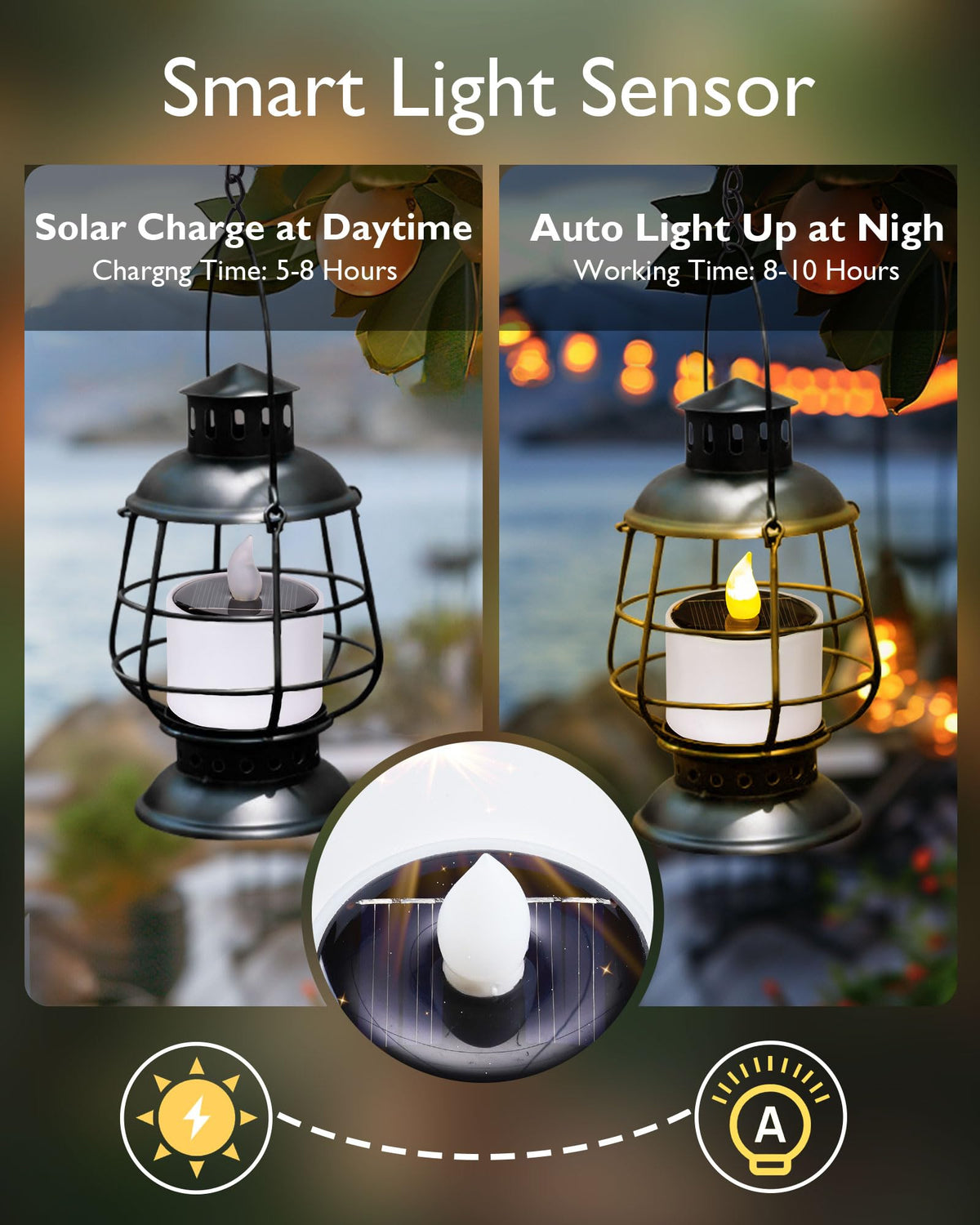 Homemory solar tea light on windowsill provides daylight-ready safe illumination.