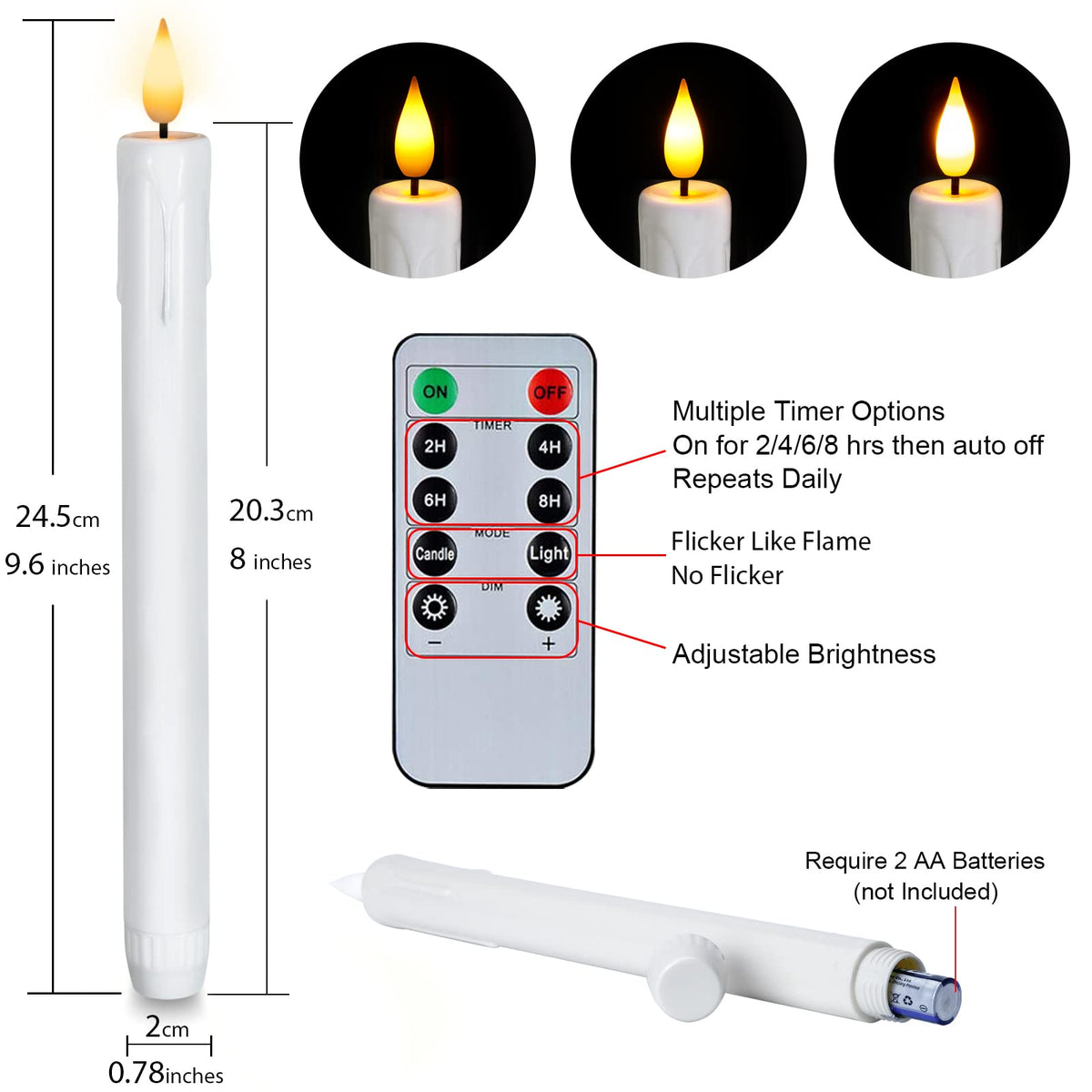 Homemory battery-powered taper candles operated with AA batteries
