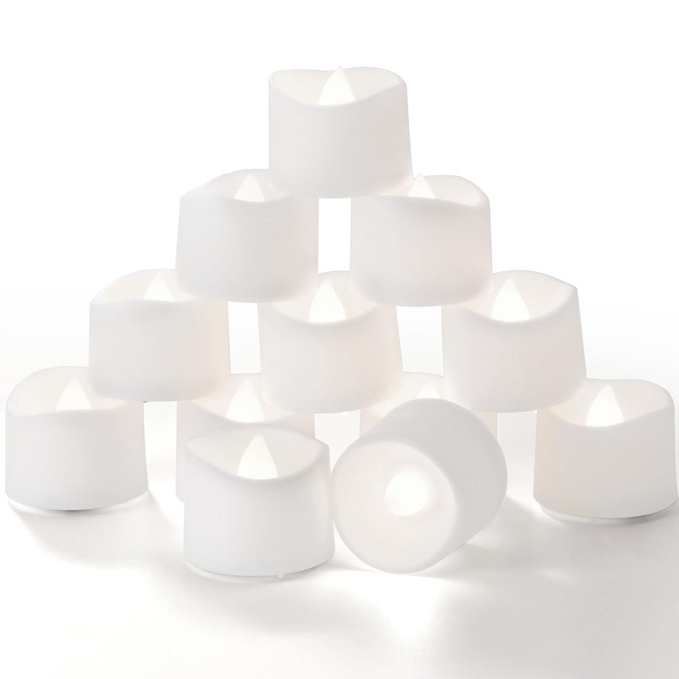 Homemory timer tea lights on a table centerpiece with safe, consistent glow.