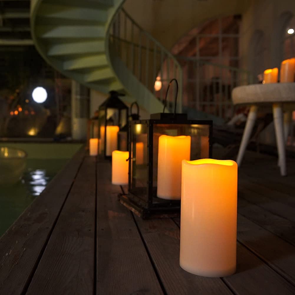 Homemory waterproof flameless candle withstands rain for exterior setups.