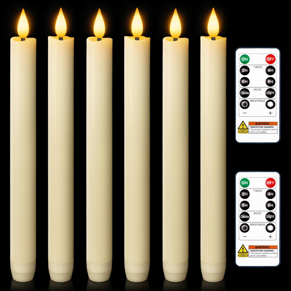 Homemory ivory 9.6-inch wax taper candle with flickering LED flame.