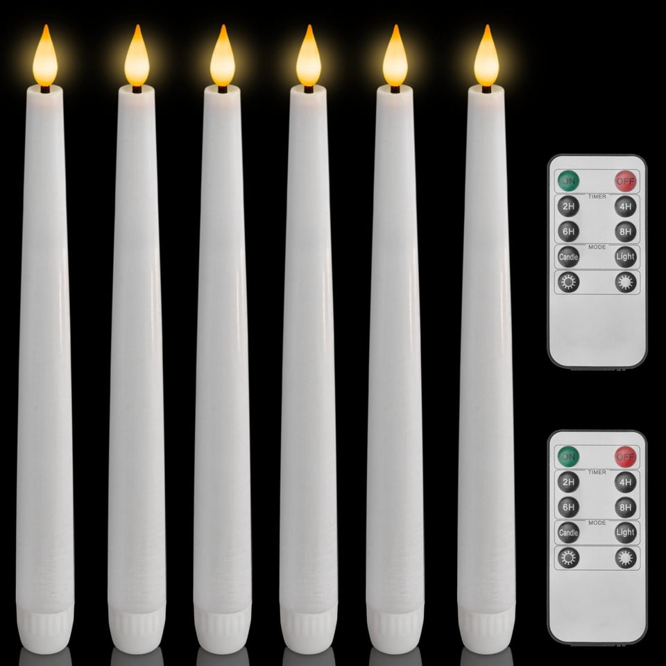 Homemory waxy flameless taper candle with remote, white, 9.6 inches, for safe, cozy ambiance.