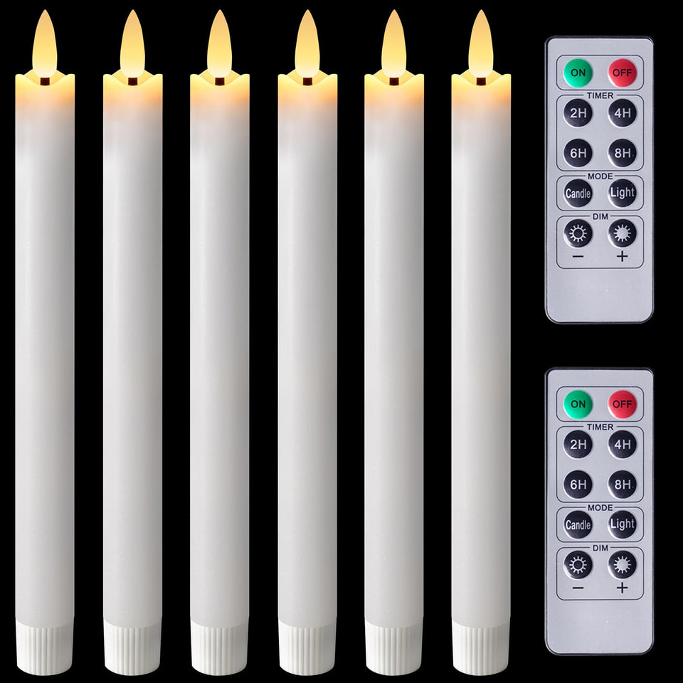 Homemory waxy flameless taper candles with remote dimmer for cozy ambience.