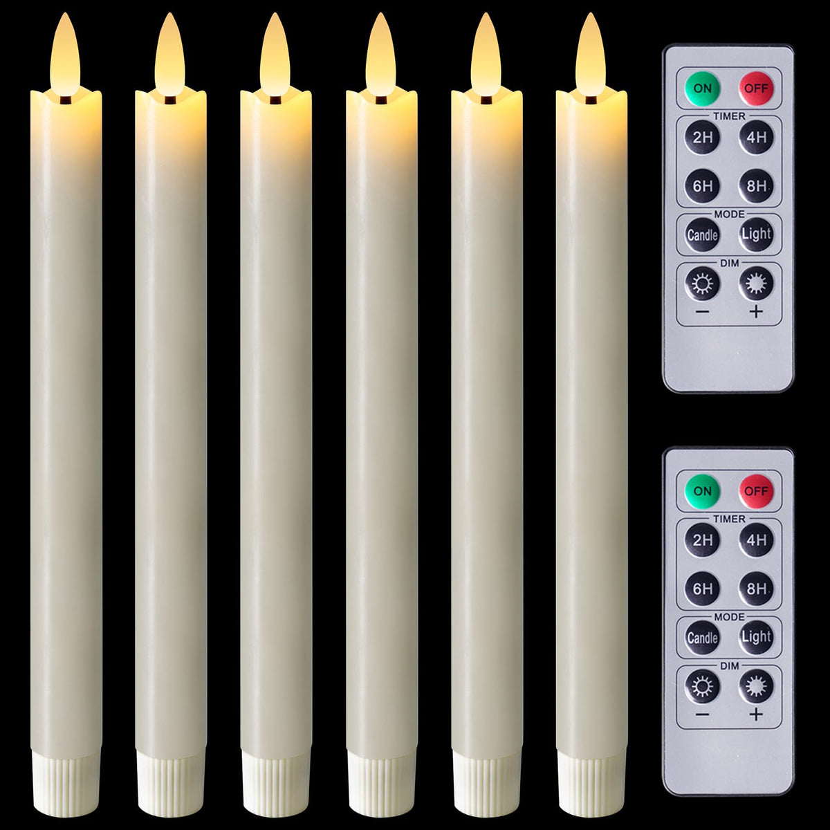Homemory waxy ivory taper candle 9.6 inches with flickering LED flame for safe ambient lighting.