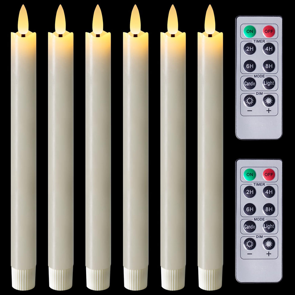 Homemory waxy ivory taper candle 9.6 inches with flickering LED flame for safe ambient lighting.