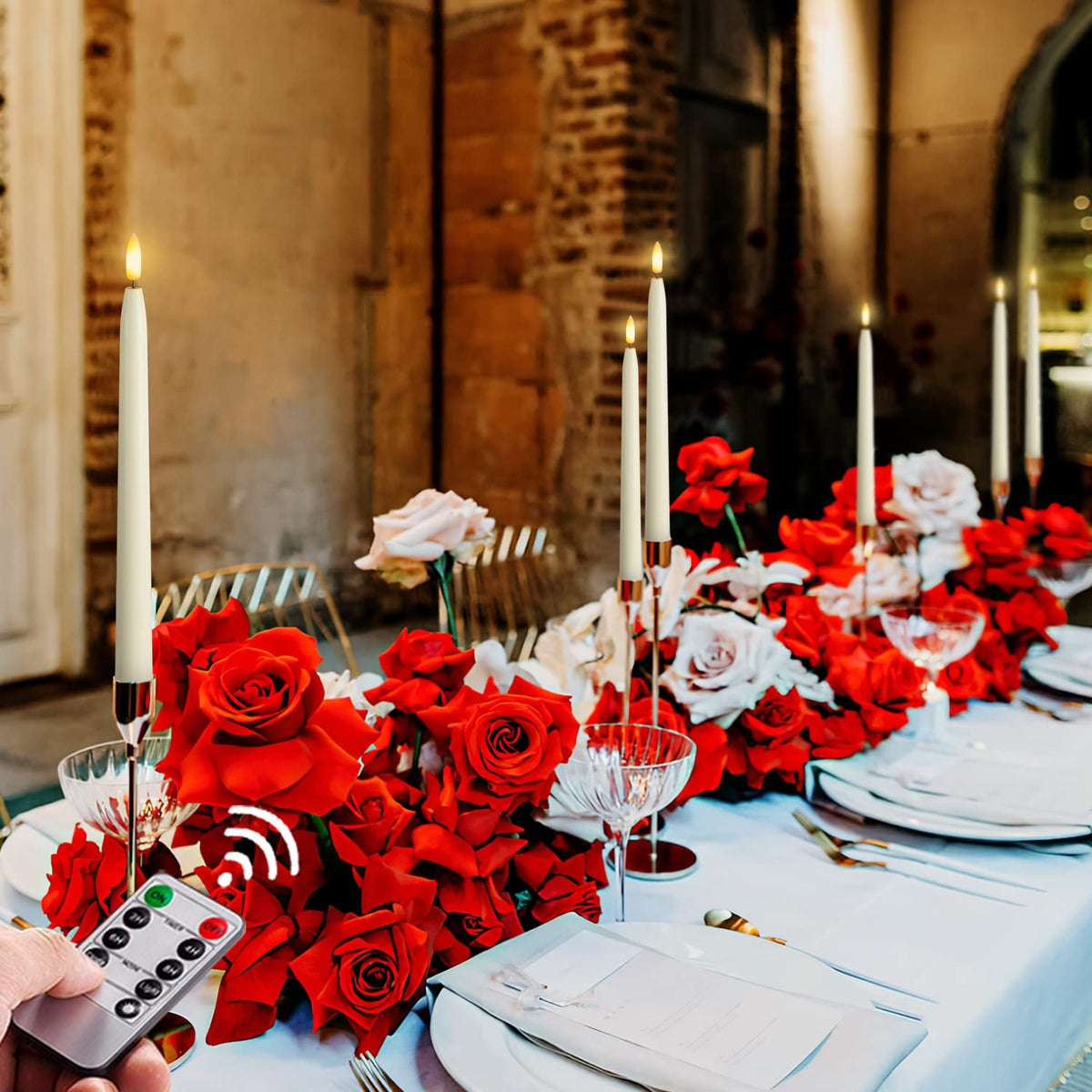 Homemory ivory taper candles in holders ideal for weddings and holidays.