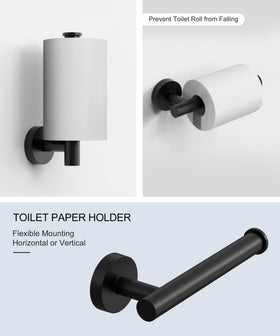 HOMEMYSTIQUE matte black toilet paper holder in modern bathroom setup