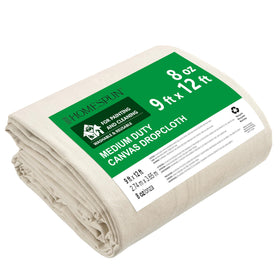 Homespun Canvas Drop Cloth protects floors from paint splatters during DIY projects.