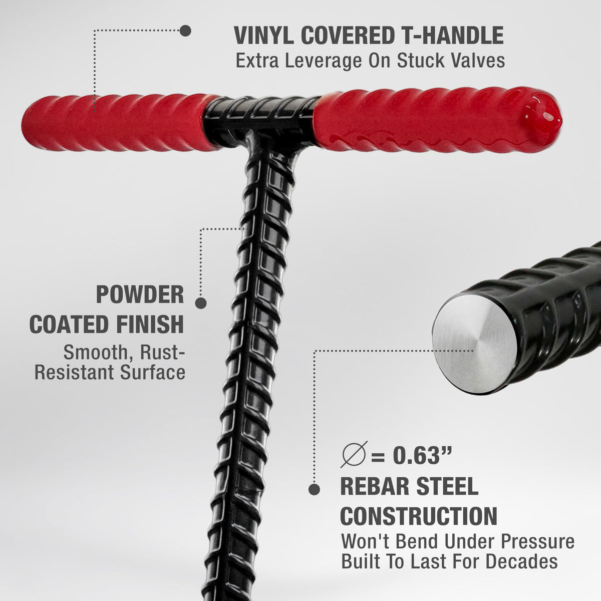HOMESTEAD 9-inch vinyl T-handle enables extra leverage for stubborn valves