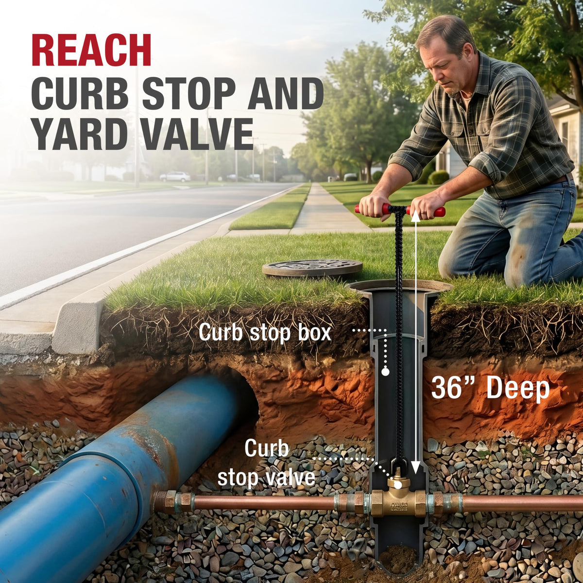 HOMESTEAD 36-inch tool designed for yard irrigation shutoffs