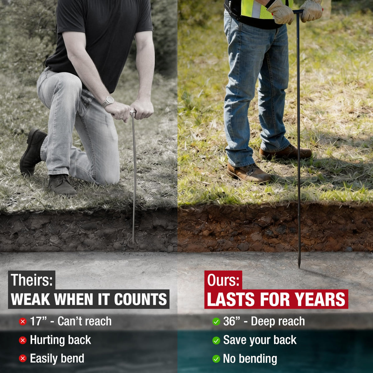HOMESTEAD soil probe helps locate septic tanks effectively.