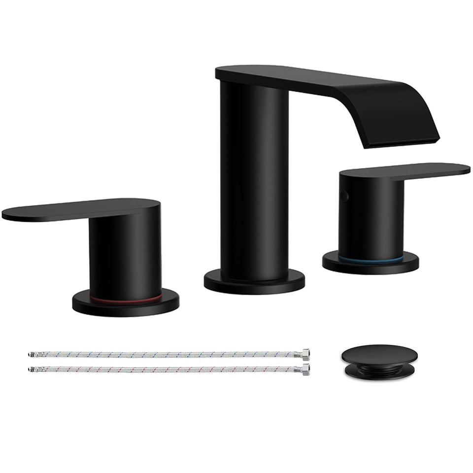 Homevacious matte black waterfall faucet with wide spout design reduces splashes