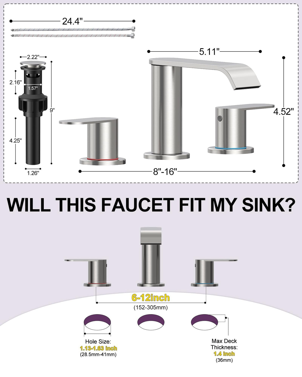 Homevacious 360° swivel spout and dual handles for precise temp.